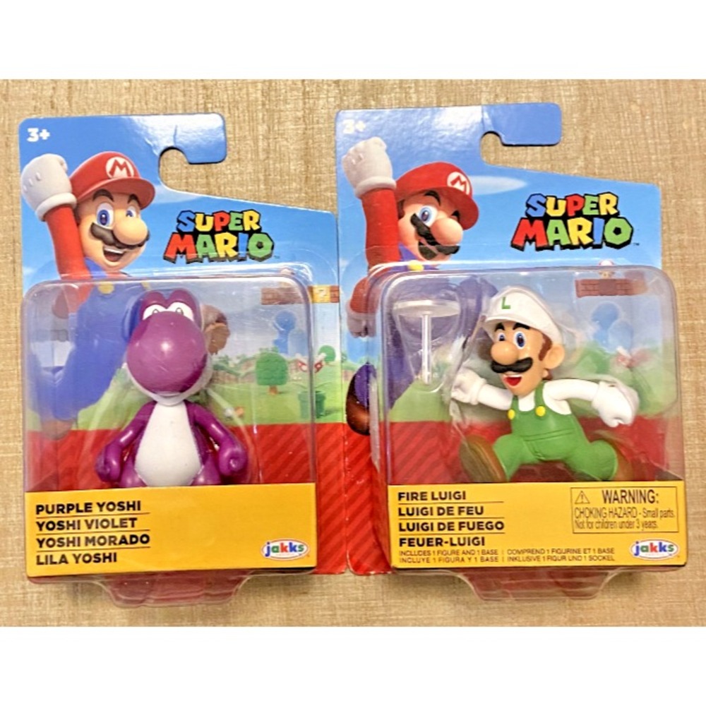 PURPLE YOSHI & FIRE‎ LUIGI Super Mario Jakks Pacific 2.5" Figures